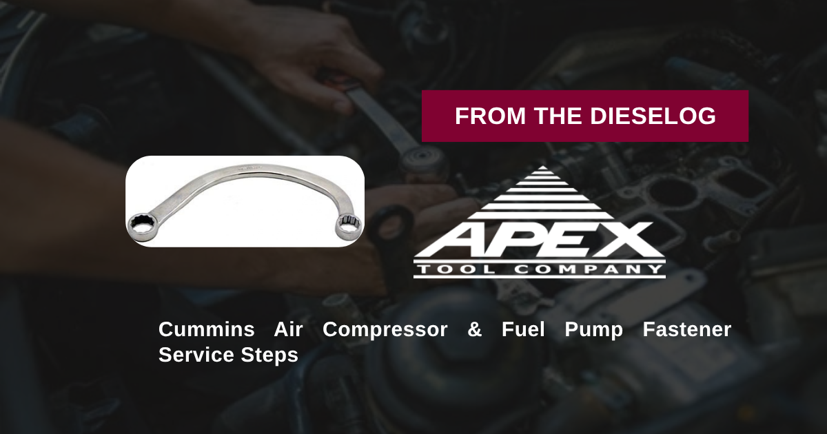 Step-by-step close up layout of ATC20156 offset box wrench seated on a Cummins air compressor mounting bolt